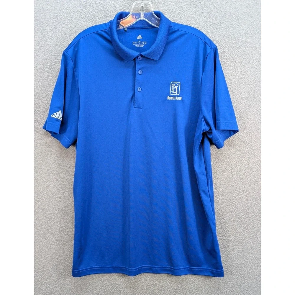 Adidas TPC Myrtle Beach Golf Polo Shirt Men's L Blue Primegreen Embroidered Logo